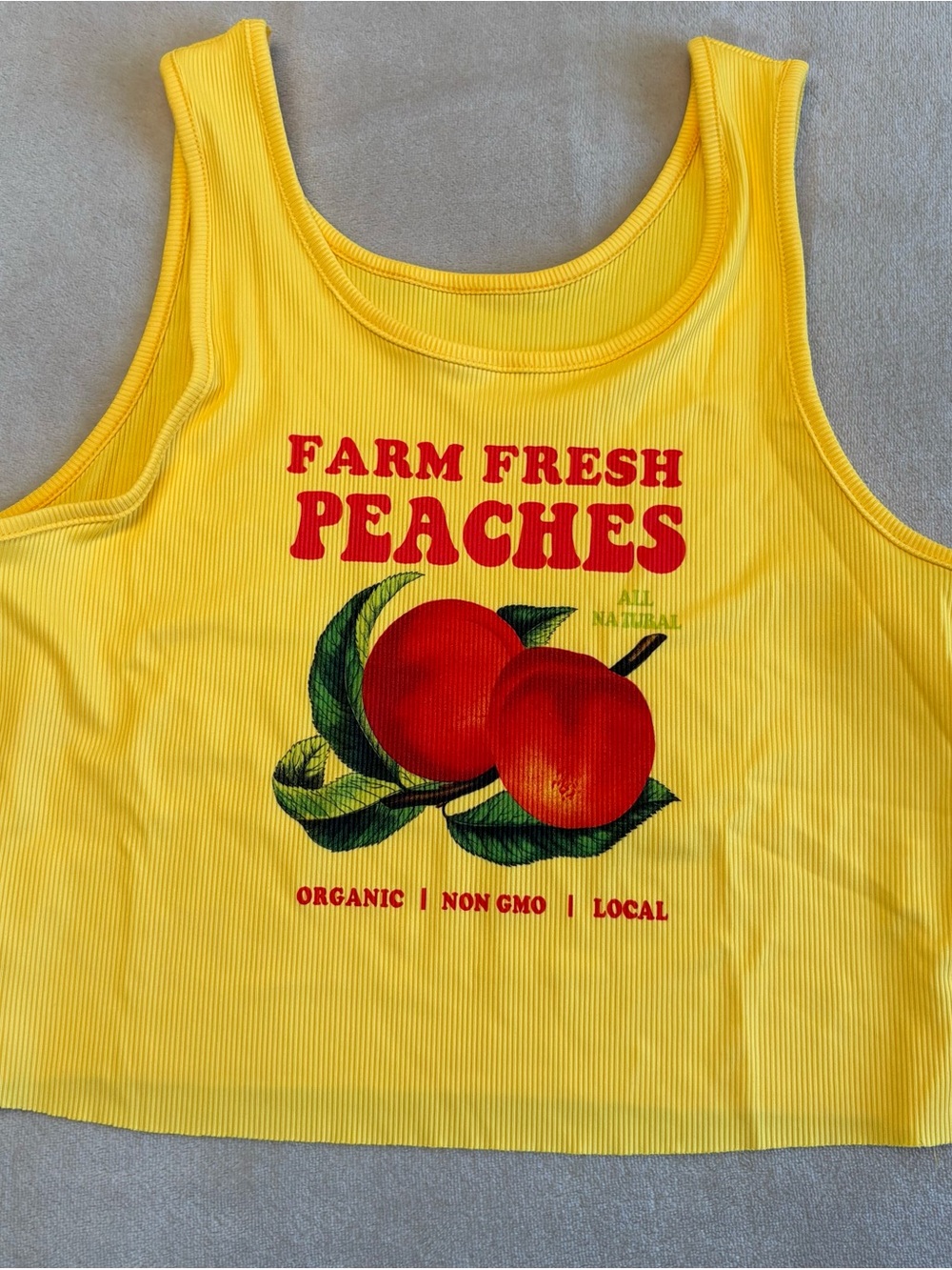 Yellow 'Farm Fresh Peaches' Graphic Cropped Tank for Women